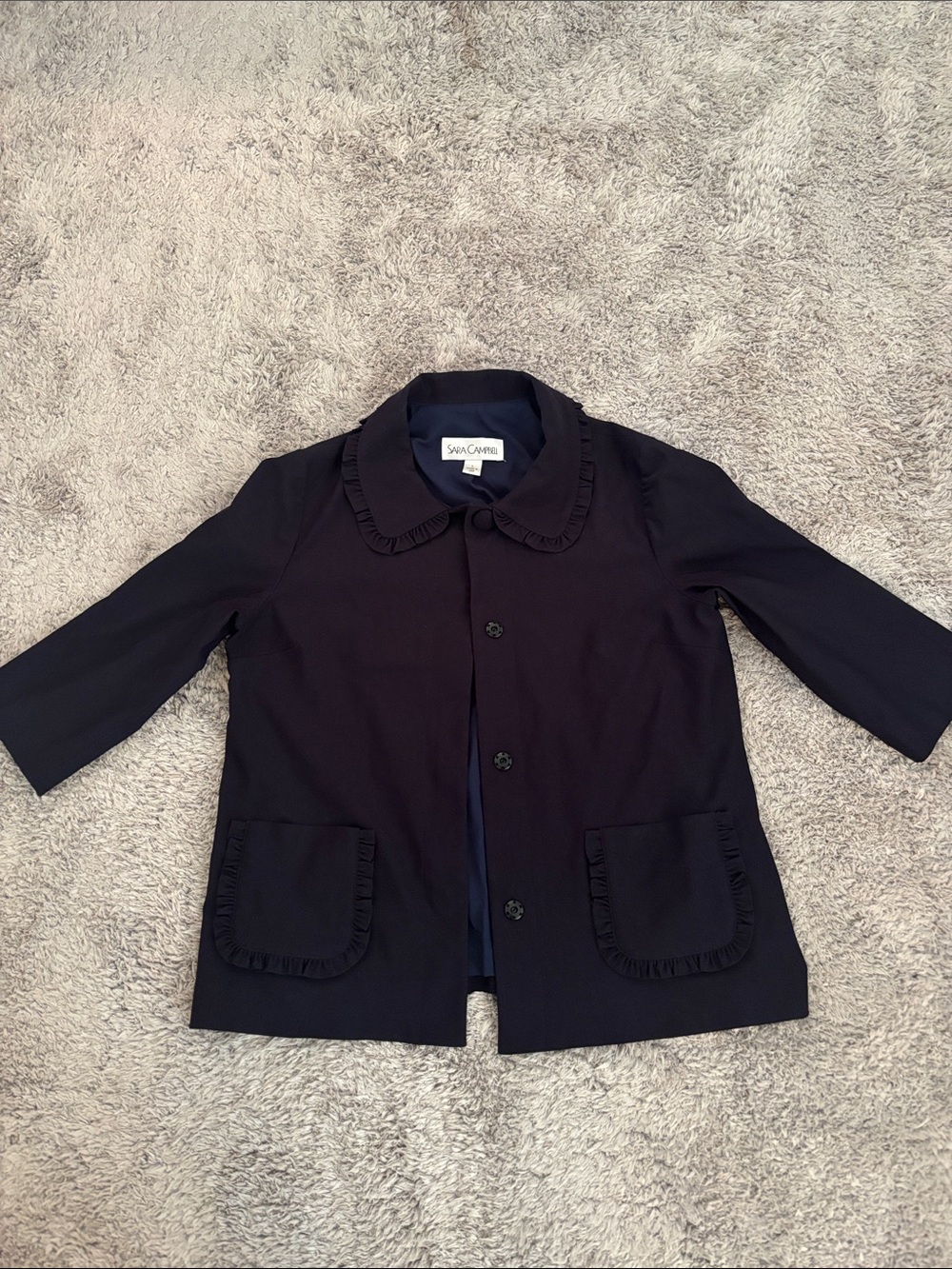 Sara Campbell Navy Ruffle-Collar Jacket